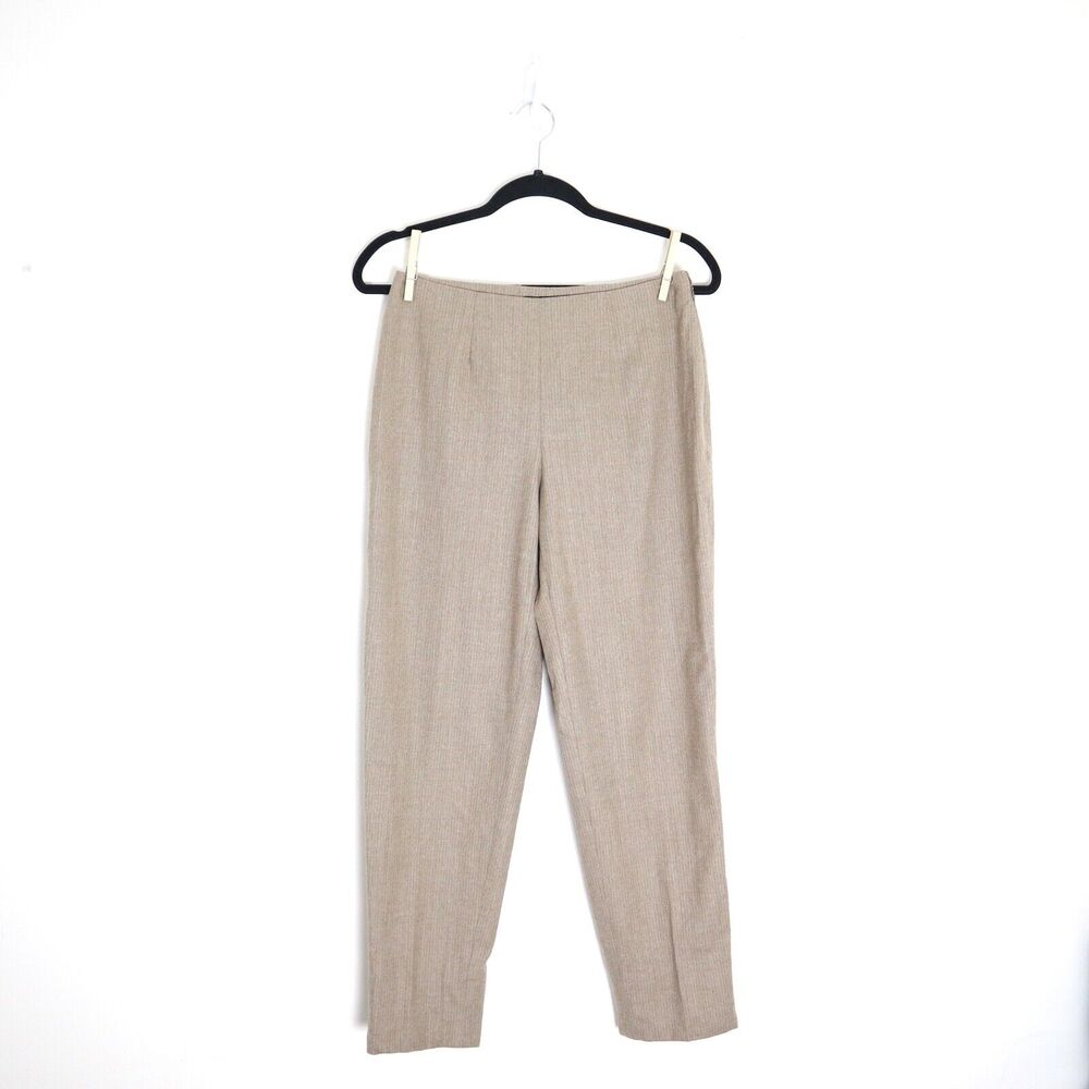 Piazza Sempione Audrey Wool Blend Capri Pant Camel Pinstripe Flat Front